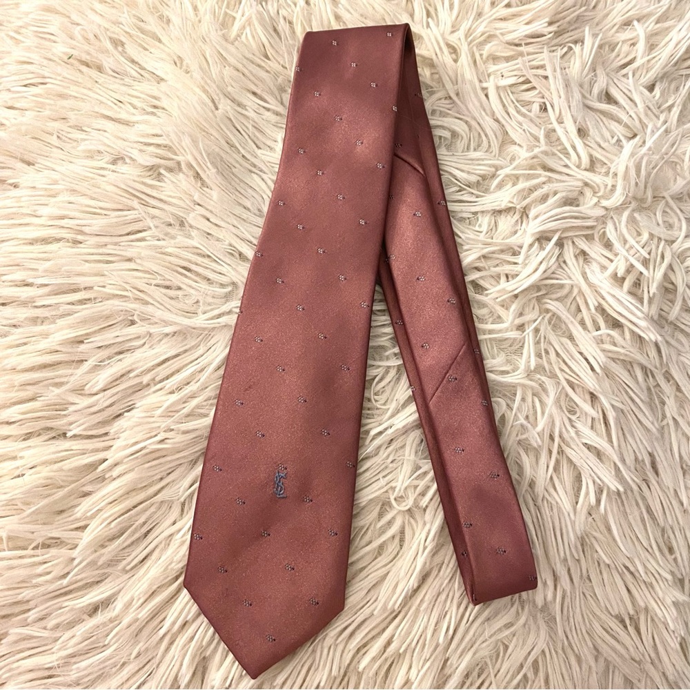Vintage Yves Saint Laurent Neckwear Mauve Neck Tie With Embroidered Details